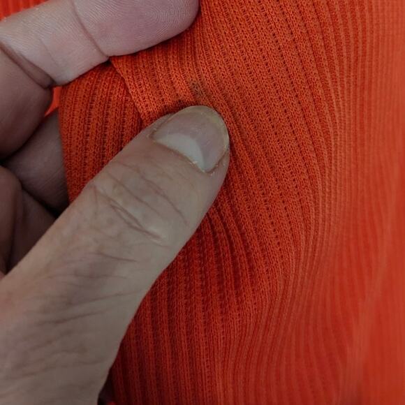 Vintage 60's 70's Women's Orange Dagger Collar Blouse Ribbed Snap Polyester - Picture 7 of 8